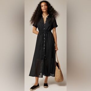 J. Crew Women's Black Petite Cerise Shirt-Dress in Ramie, Size Petite 4